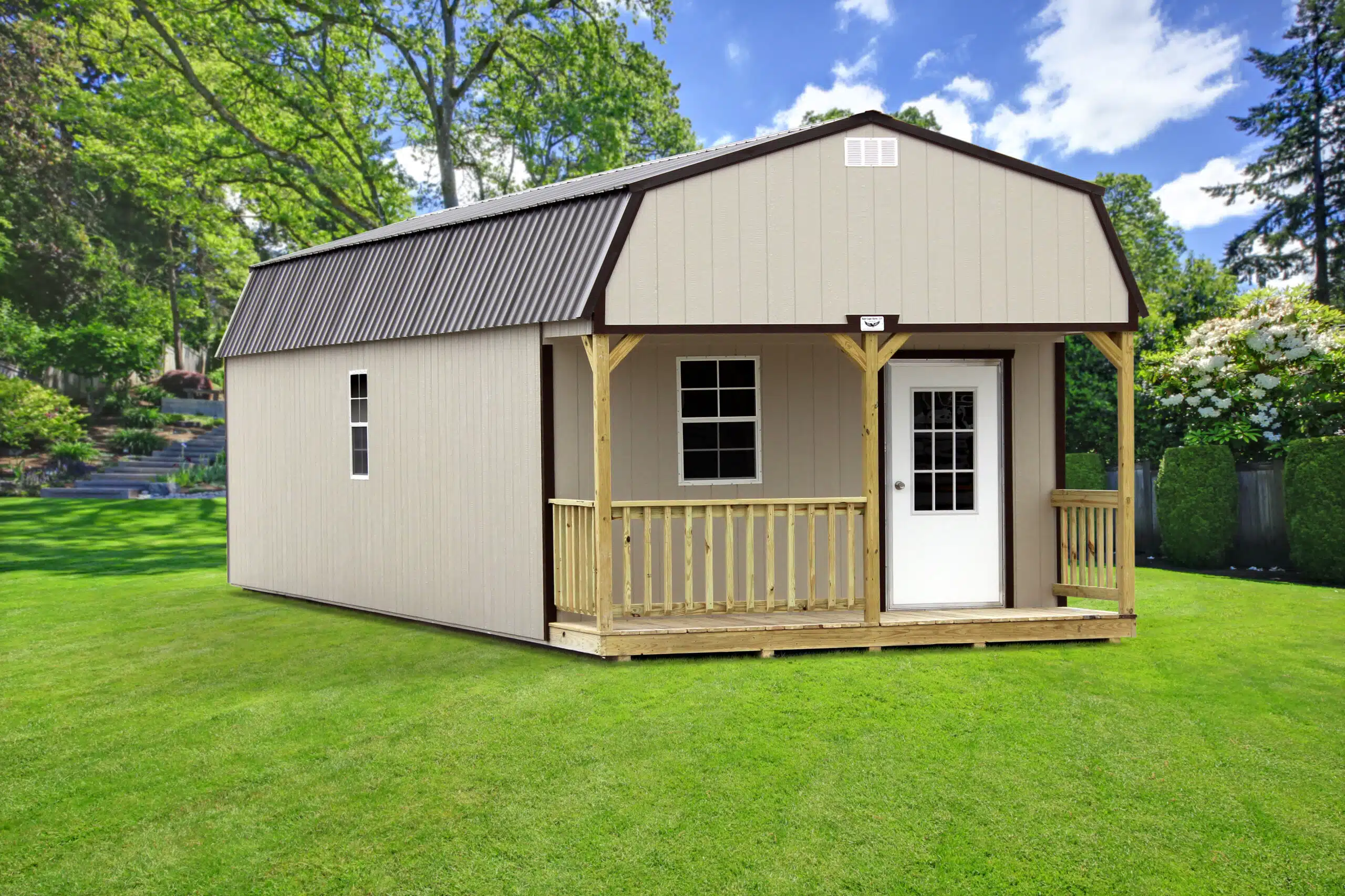 barn cabin grey roof