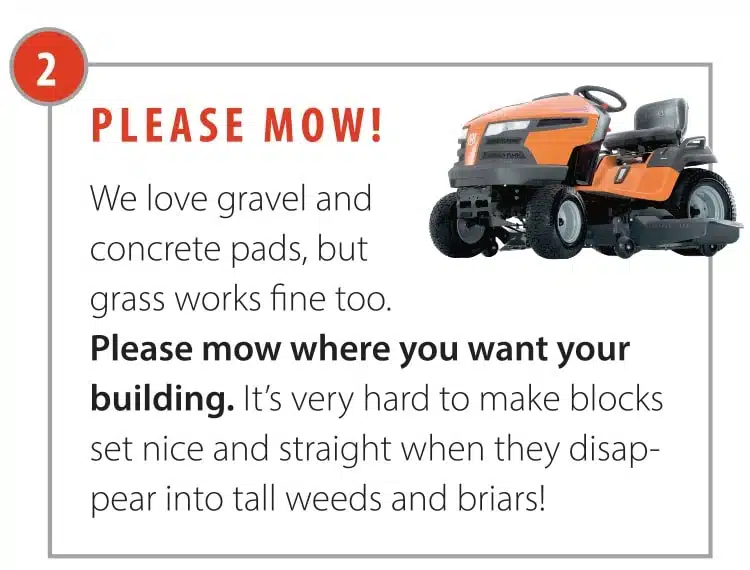 shed delivery tips please mow
