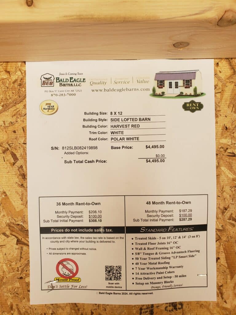 8x12 Side Lofted Barn