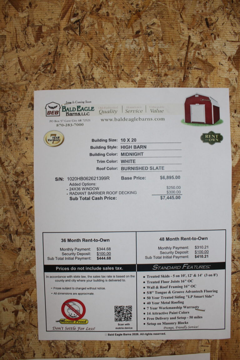 10x20 High Barn