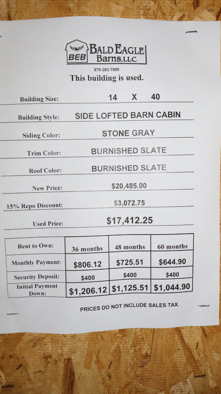 14×40 Side Lofted Barn Cabin - Used