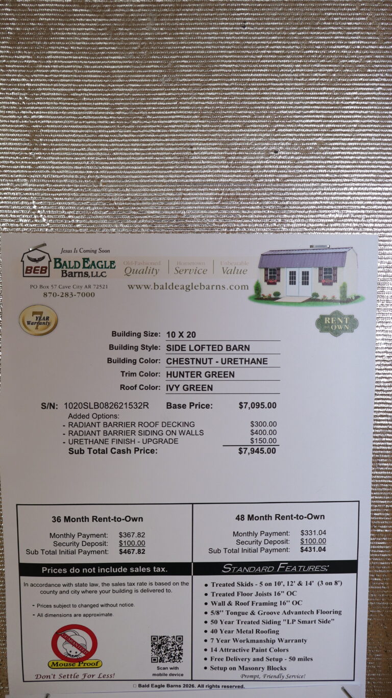 10x20 Side Lofted Barn