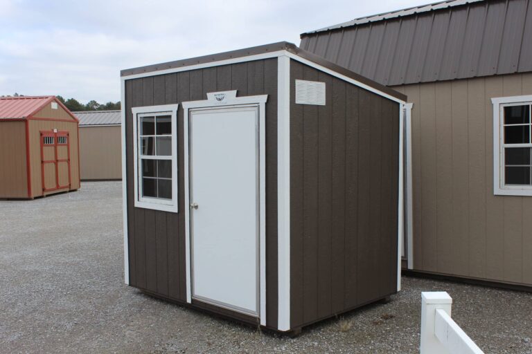6x8 Shed for sale in Arizona. Brown lean-to with white door, trim, and window.