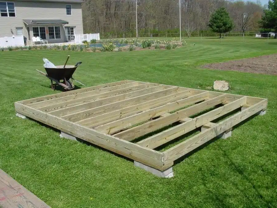 Concrete block shed foundation with cinder blocks
