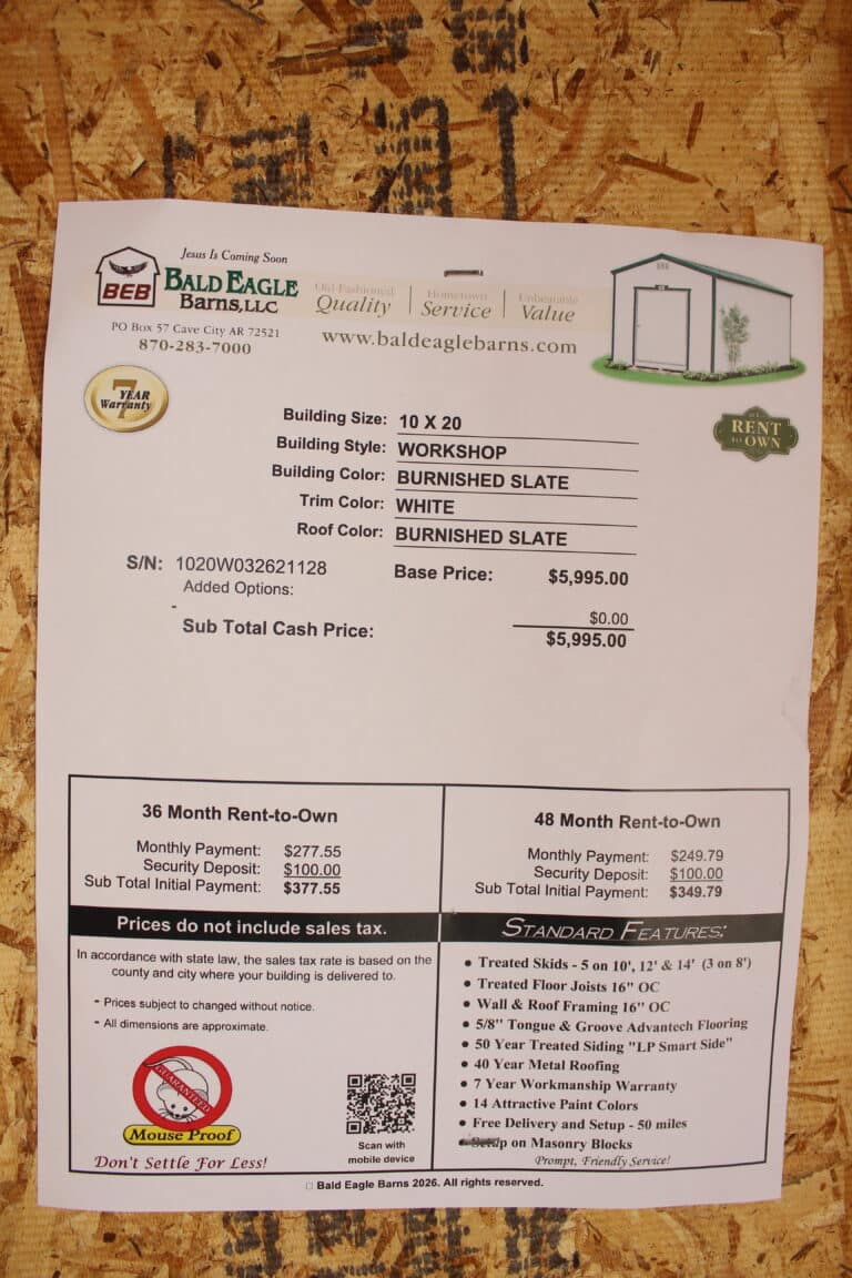 10x20 Work Shop - Wynne