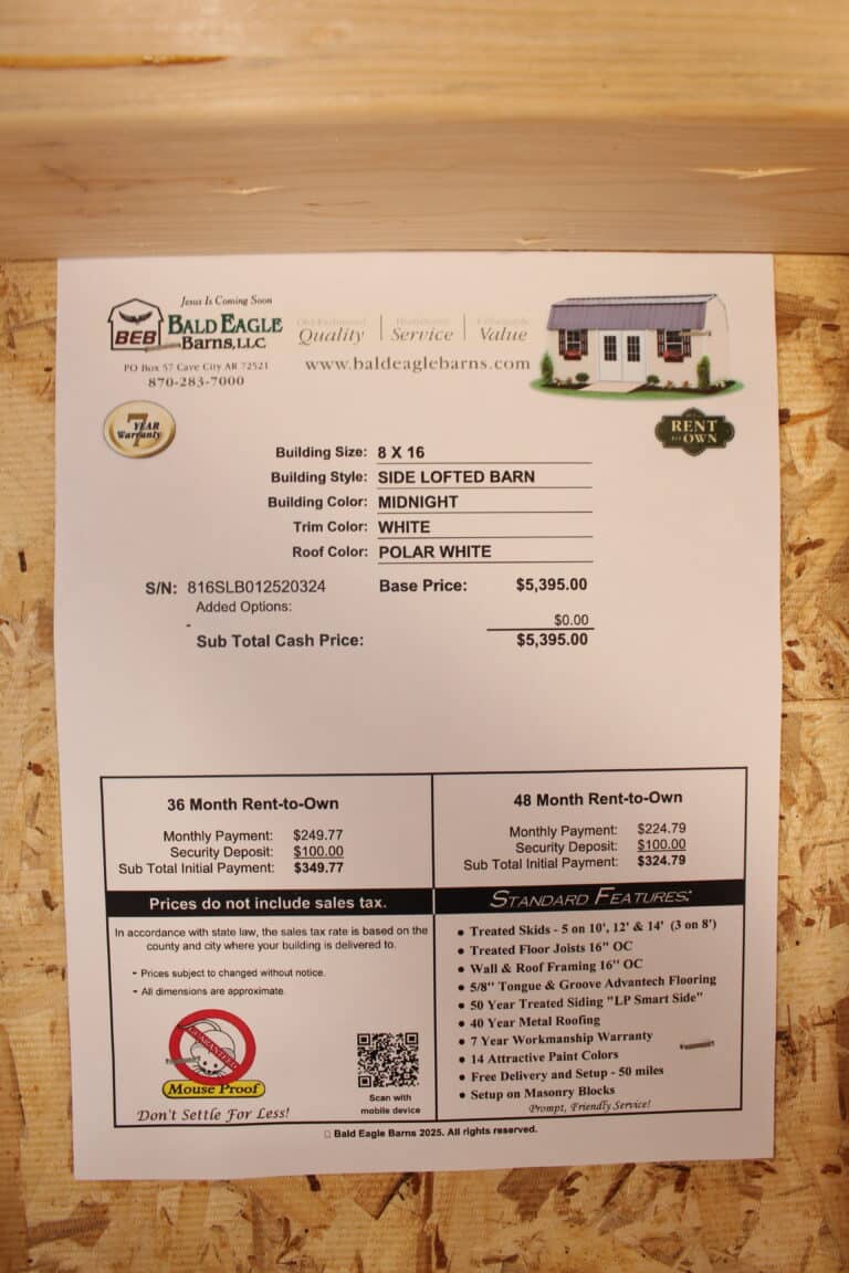 8x16 Side Lofted Barn