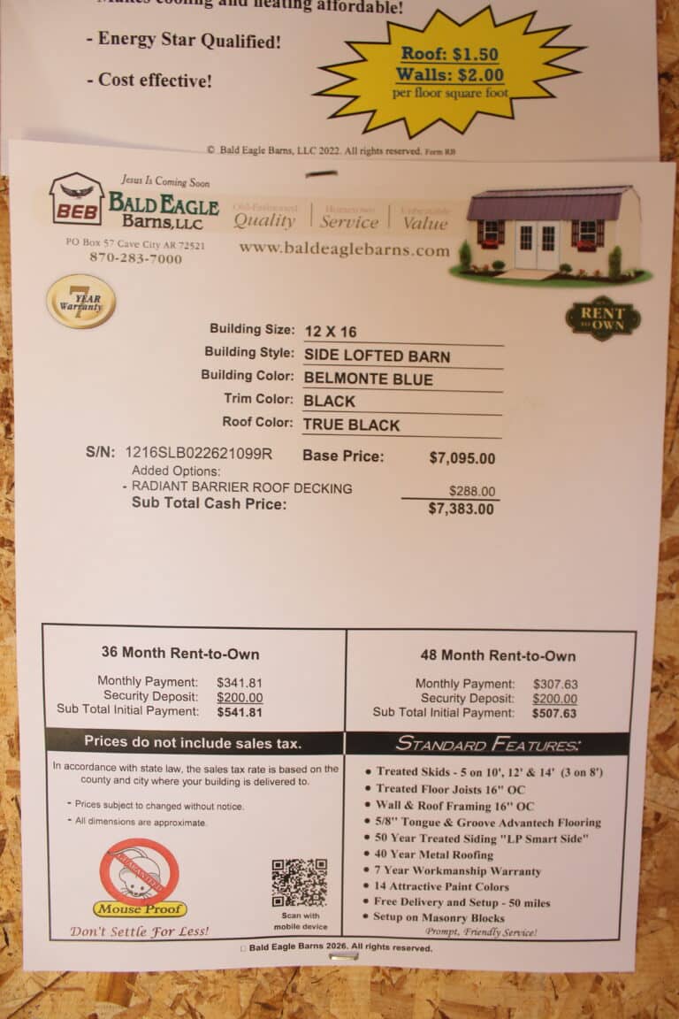 12x16 Side Lofted Barn