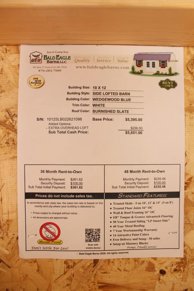 10x12 Side Lofted Barn