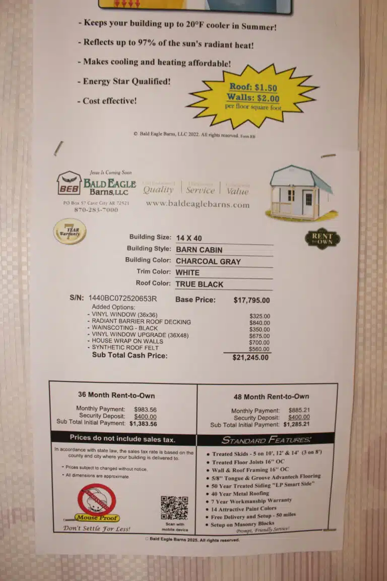 14x40 Upgraded Barn Cabin