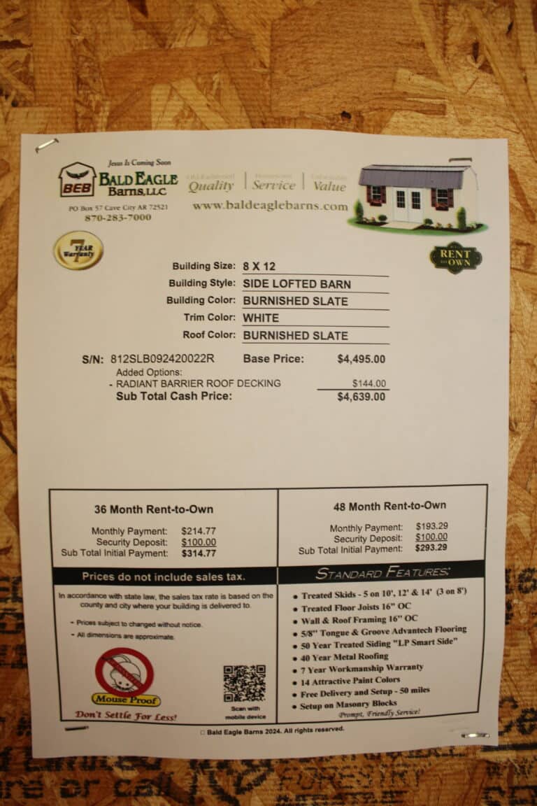 8x12 Side Lofted Barn