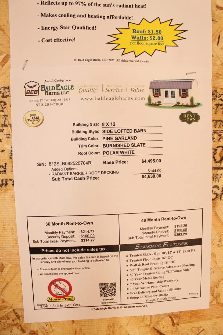 8x12 Side Lofted Barn
