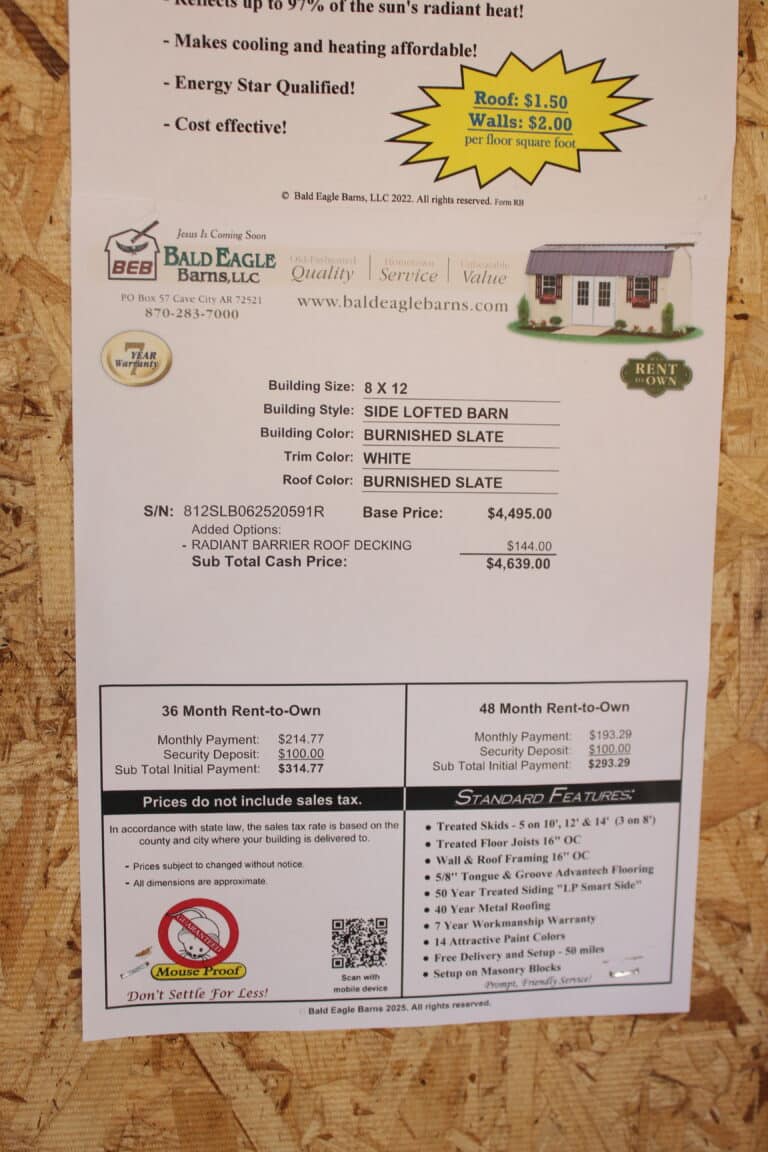 8x12 Side Lofted Barn