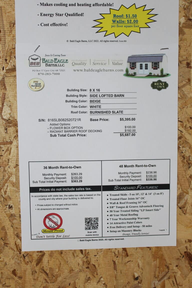 8x16 Side Lofted Barn