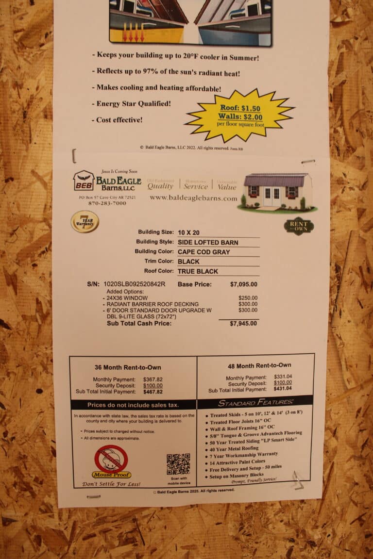 10x20 Side Lofted Barn - Mountain Home