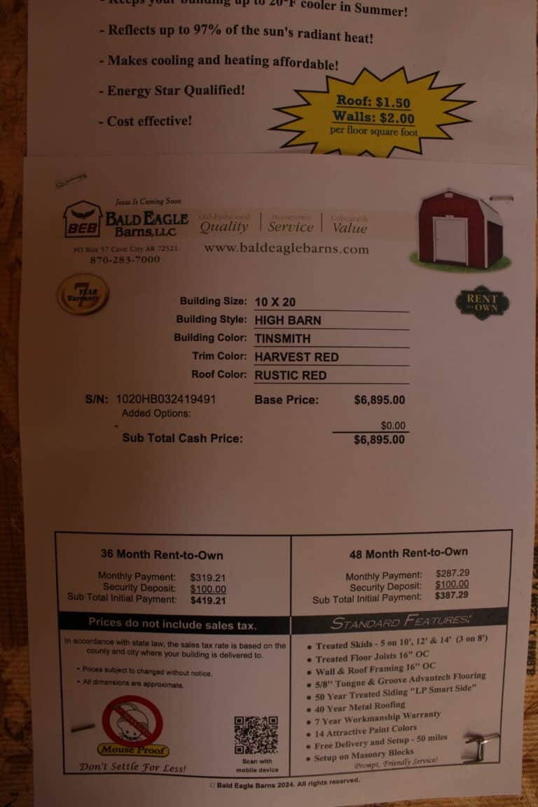 10x20 High Barn