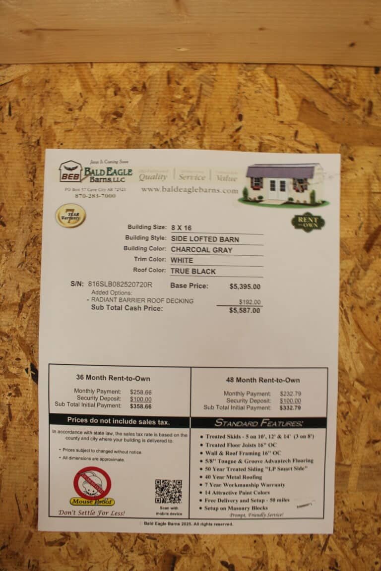 8x16 Side Lofted Barn - Mountain Home