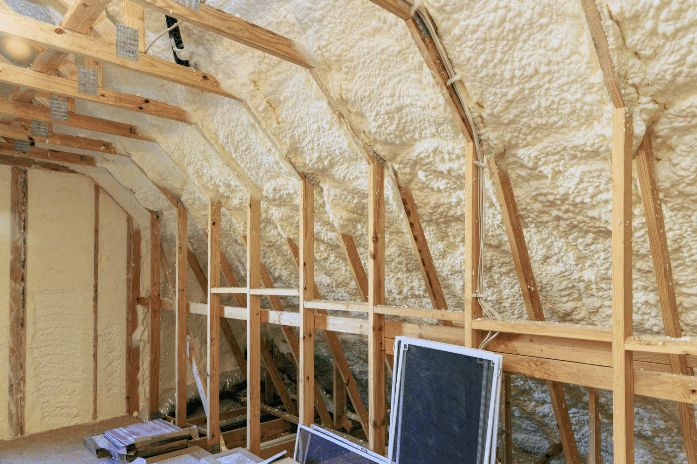 Open-cell spray foam insulation for sheds, garages, cabins