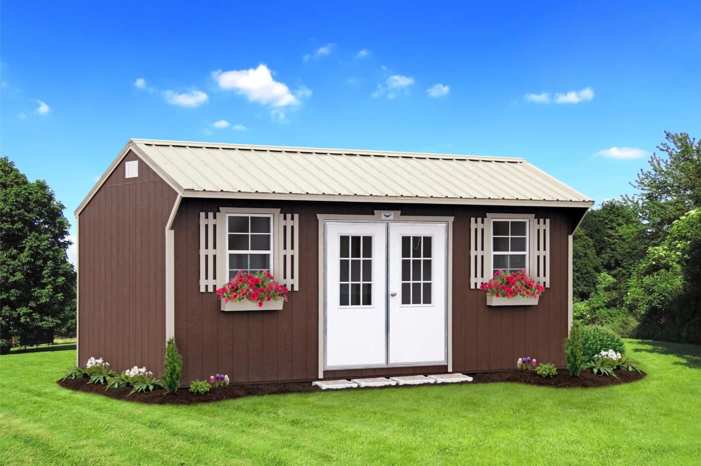shed shutters and flower boxes