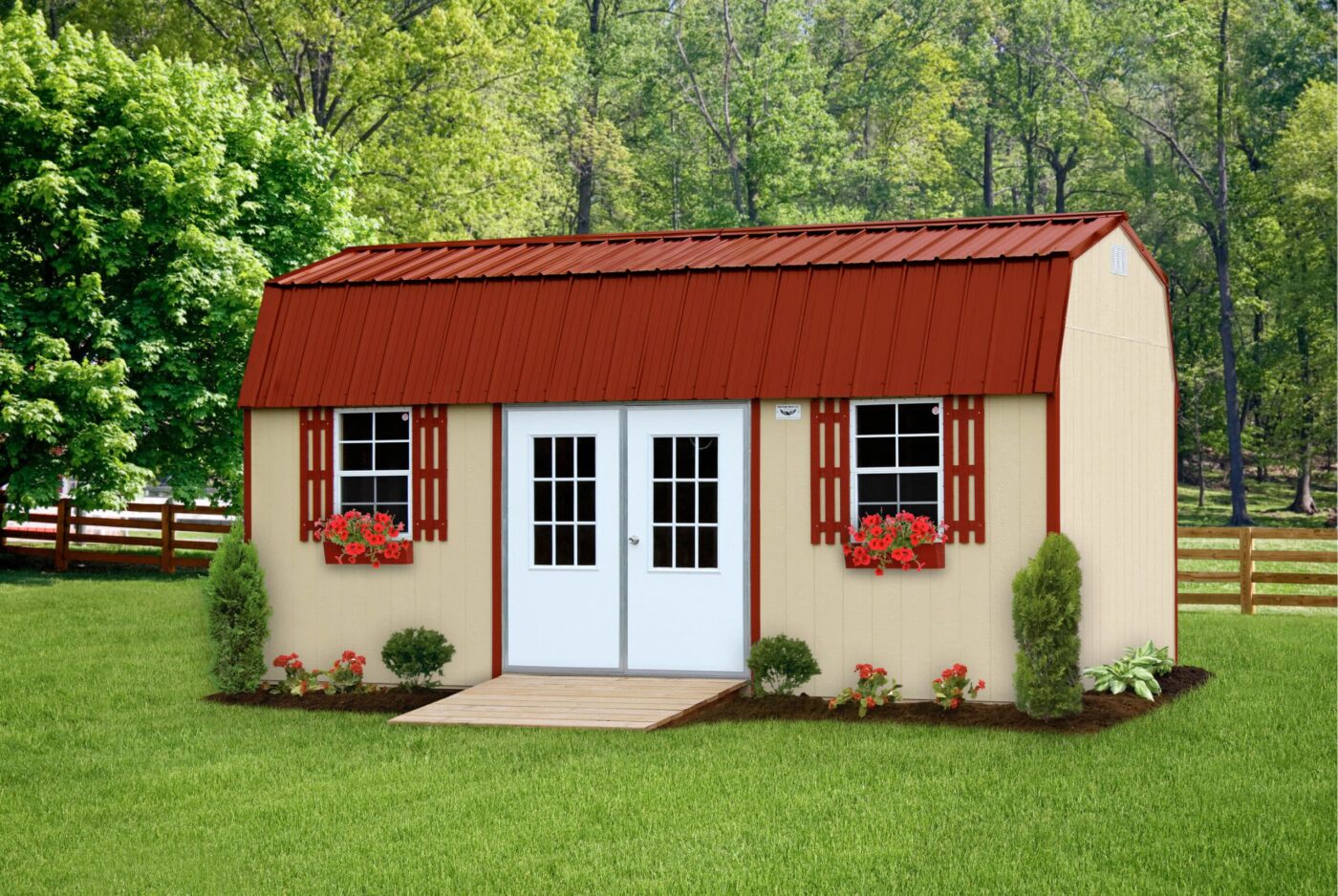 a side-barn shed with a red metal roof for sale in cushman AR