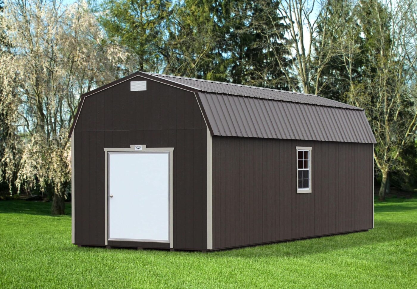 a dark grey high barn shed for sale in pfeiffer AR