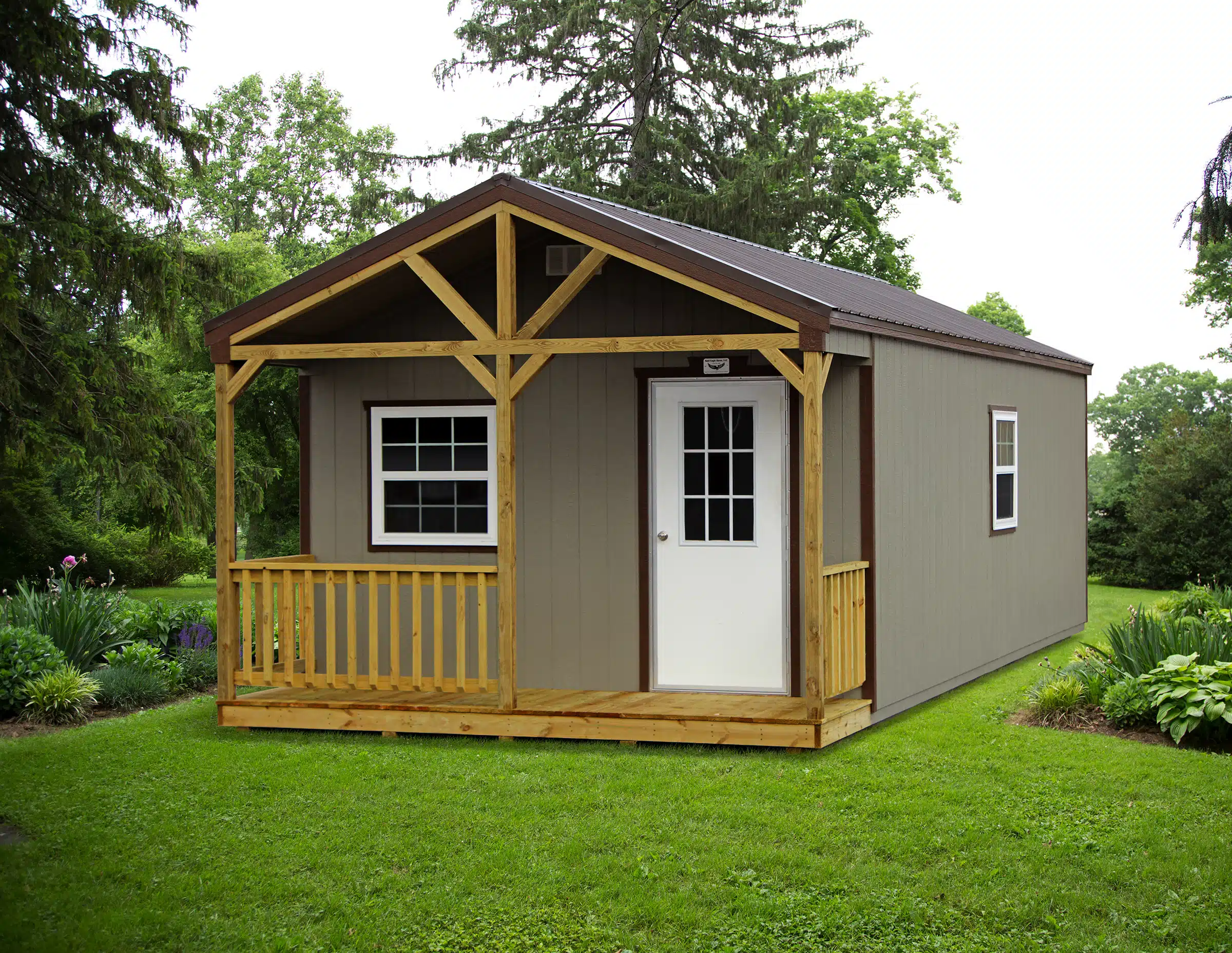 grey utility cabin with porch