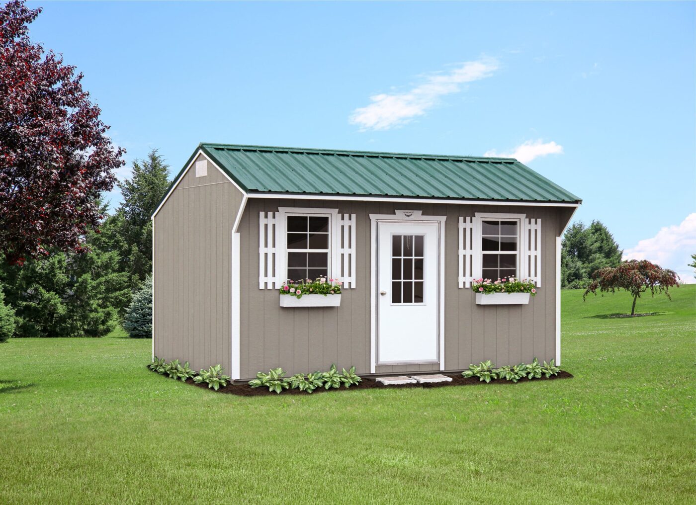 a specialty shed with a green roof for sale in dota AR