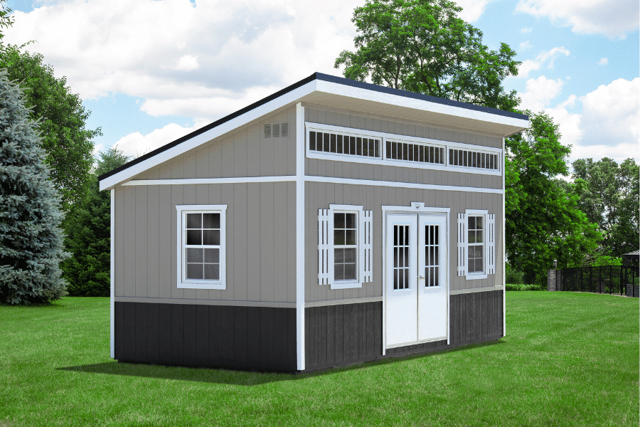 a grey studio shed for sale in pfeiffer AR